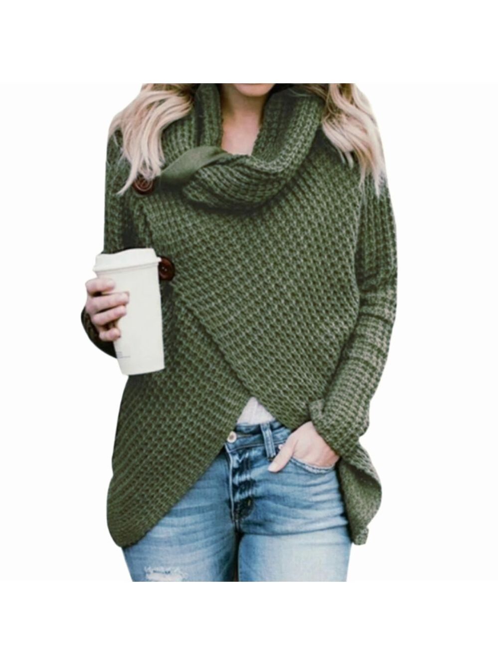 ZENANA WOMEN'S GREEN WAFFLE KNIT TURTLENECK SWEATER SIZE MEDIUM NWOT